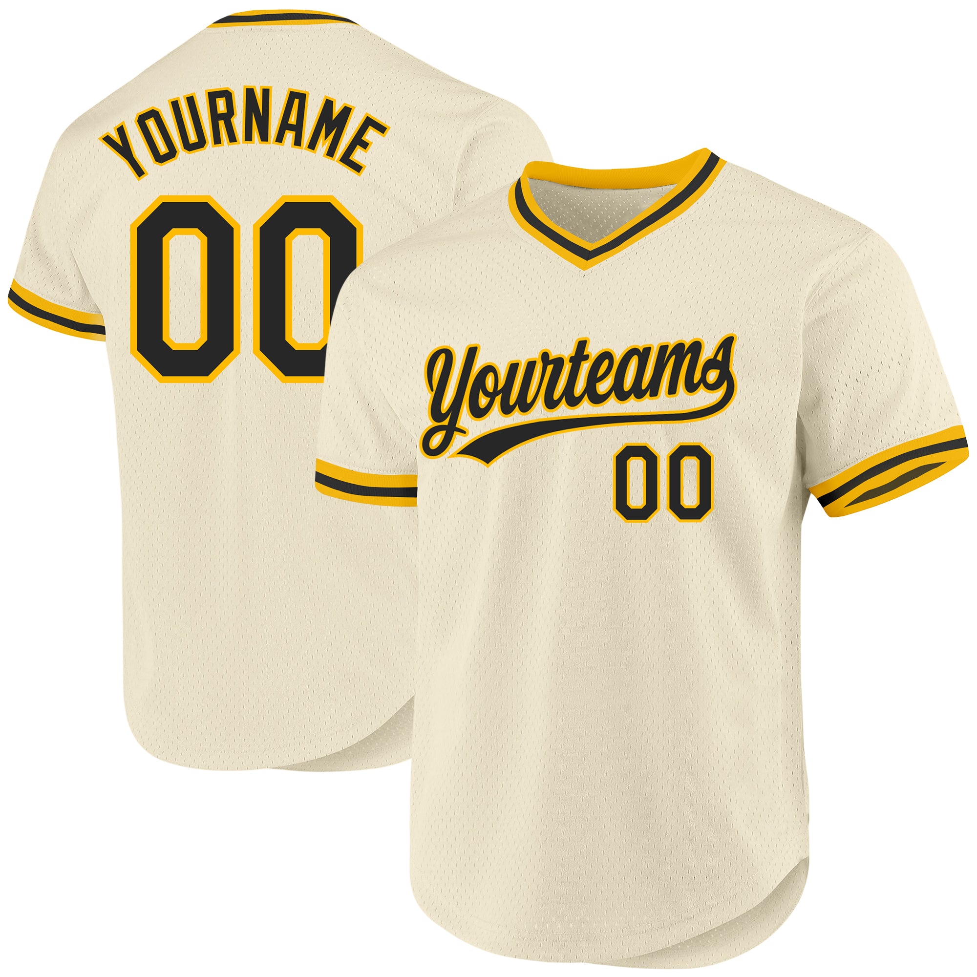 Custom Name Number Authentic Throwback Baseball Jersey Black Gold Cream Personalized Team Jersey Personalized Cream Black-Gold