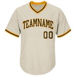 Custom Name Number Authentic Cream Black-Gold Rib-Knit Baseball Jersey Shirt - Personalized Team Apparel Personalized Cream