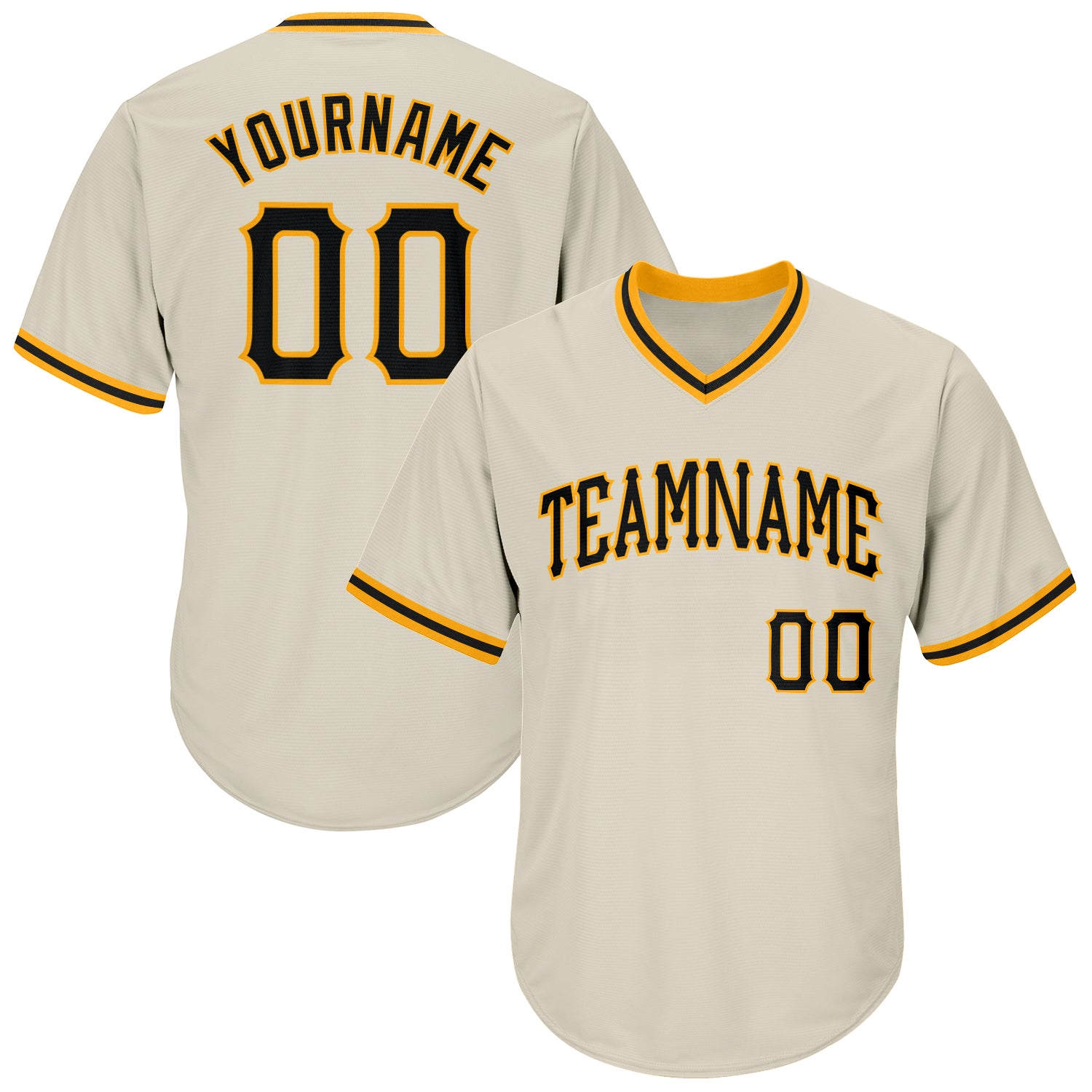 Custom Name Number Authentic Cream Black-Gold Rib-Knit Baseball Jersey Shirt - Personalized Team Apparel Personalized Cream