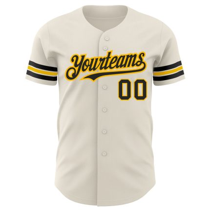 Personalized Black Gold Baseball Jersey for Men - Custom Cream Design, Size 3 Personalized Cream Black-Gold Baseball Jersey
