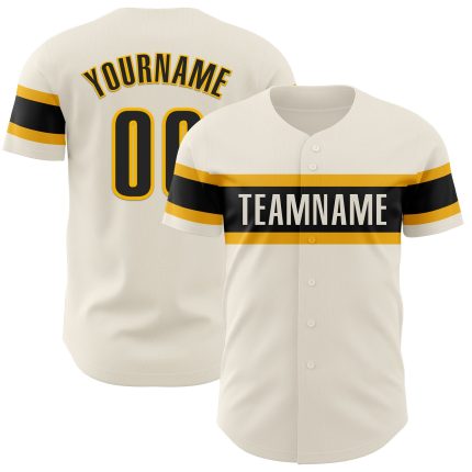 Personalized Black-Gold Cream Baseball Jersey - Custom Name & Number 4 Personalized Cream Black-Gold Baseball Jersey 4