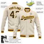 Personalized Black Gold Cream Bomber Jacket Full Snap Varsity Letterman Personalized Cream Black-Gold Bomber Full-Snap Varsity