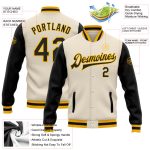 Personalized Black Gold Bomber Varsity Letterman Jacket, Cream Two Tone Full-Snap Outerwear Personalized Cream Black-Gold