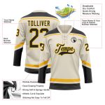 Custom Name and Number Hockey Jersey - Personalized Cream Black-Gold Lace Neck Team Apparel Personalized Cream Black-Gold