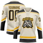 Custom Name and Number Hockey Jersey - Personalized Cream Black-Gold Lace Neck Team Apparel Personalized Cream Black-Gold