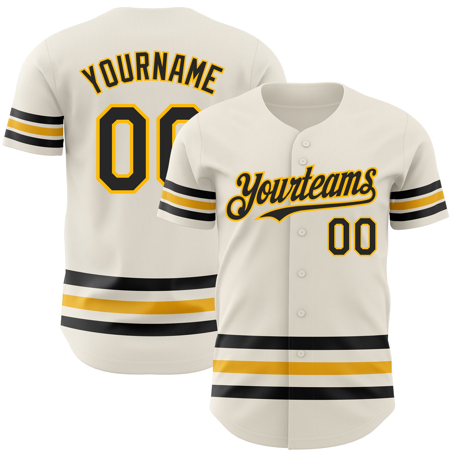 Custom Name Number Baseball Jersey in Cream with Black Gold Line - Personalized Authentic Team Jersey Personalized Cream