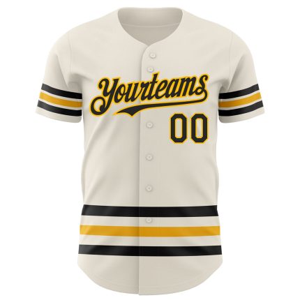 Personalized Cream Black Gold Line Baseball Jersey for Custom Sports Apparel Personalized Cream Black-Gold Line Baseball