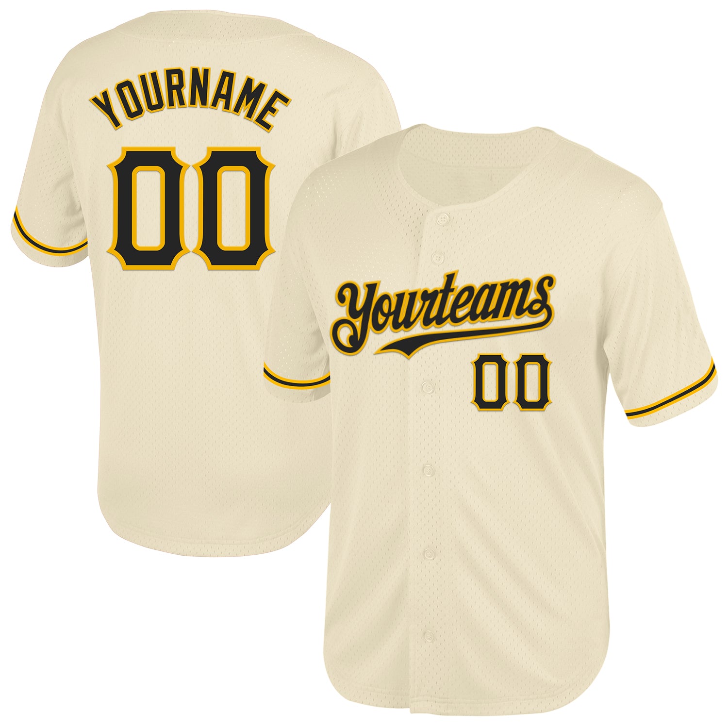 Custom Personalized Black-Gold Mesh Baseball Jersey with Authentic Throwback Design, Team Name and Number Personalized Cream