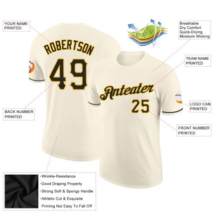 Personalized Black Gold Performance T-Shirt for Men and Women, Cream Color Personalized Cream Black-Gold Performance T-Shirt