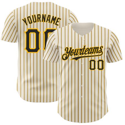 Custom Black Gold Pinstripe Baseball Jersey - Personalized Cream with Team Name and Number Personalized Cream (Black Gold