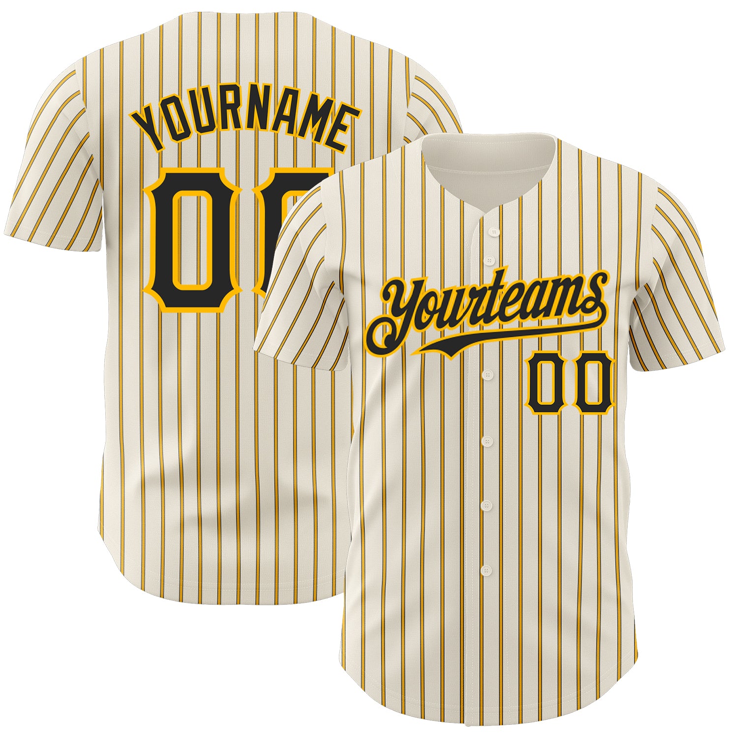 Custom Black Gold Pinstripe Baseball Jersey - Personalized Cream with Team Name and Number Personalized Cream (Black Gold