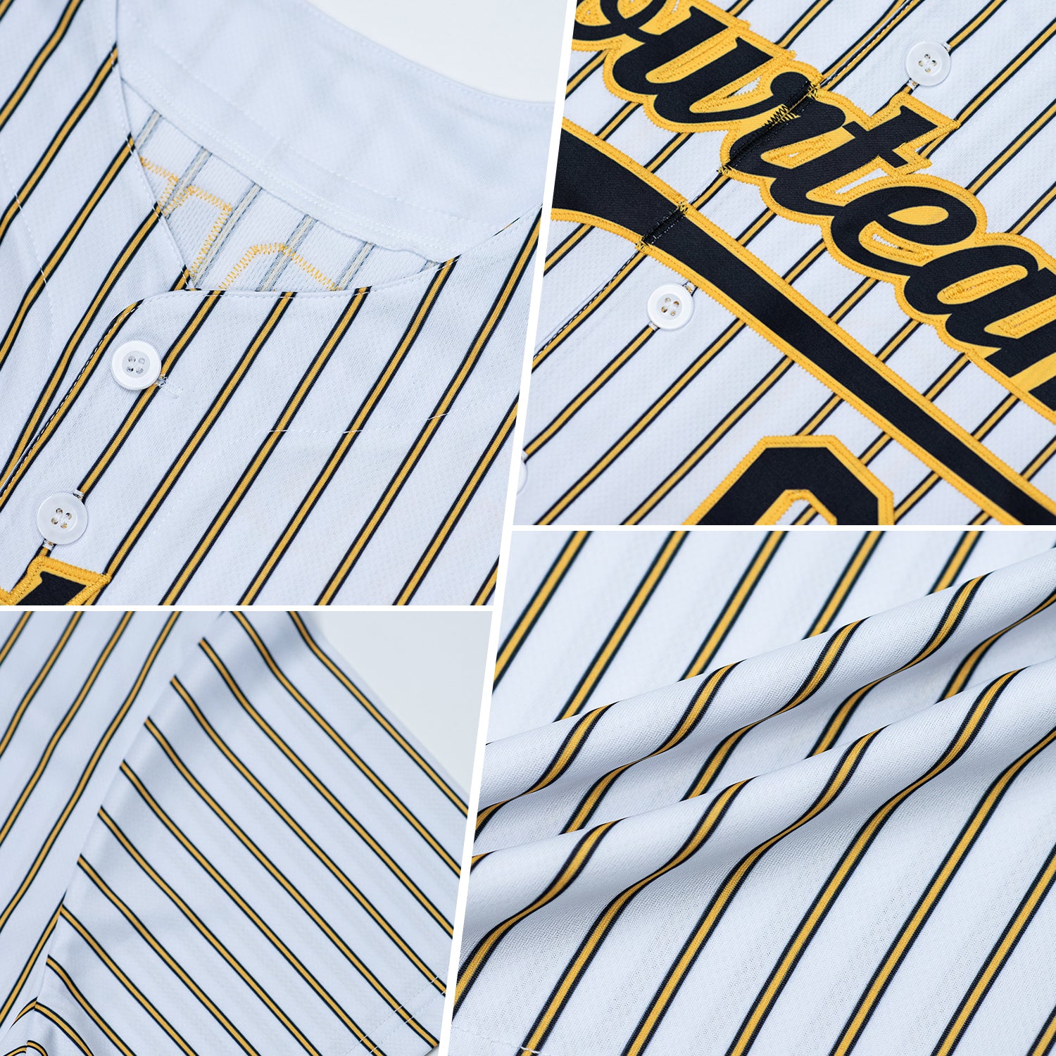 Personalized Cream (Black Gold Pinstripe) Black-Gold Authentic Baseball Jersey Team Custom Name and Number Custom Black Gold Pinstripe Baseball Jersey - Personalized Cream with Team Name and Number Personalized Cream (Black Gold - Image 2