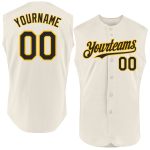 Personalized Black-Gold Sleeveless Baseball Jersey in Cream for Custom Style Personalized Cream Black-Gold Sleeveless Baseball