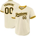 Personalized Black Gold Throwback Baseball Jersey - Custom Cream Jersey Personalized Cream Black-Gold Throwback Baseball