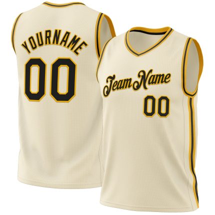 Personalized Black Gold Cream Basketball Jersey | Custom Throwback Style Personalized Cream Black-Gold Throwback Basketball