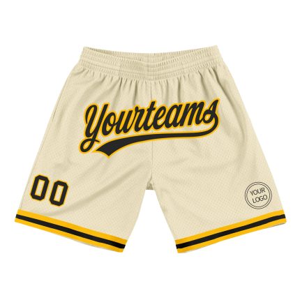 Personalized Black Gold Cream Throwback Basketball Shorts for Men Personalized Cream Black-Gold Throwback Basketball Shorts