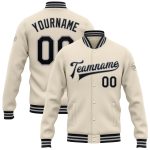 Custom Name and Number Varsity Bomber Jacket - Personalized Cream Black-Gray Full-Snap Letterman Personalized Cream Black-Gray