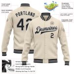 Personalized Bomber Jacket Cream Black-Gray Full-Snap Varsity Letterman Personalized Cream Black-Gray Bomber Full-Snap Varsity