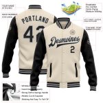 Personalized Letterman Bomber Jacket, Cream Black-Gray Two Tone Full-Snap Style for Men Personalized Cream Black-Gray Bomber
