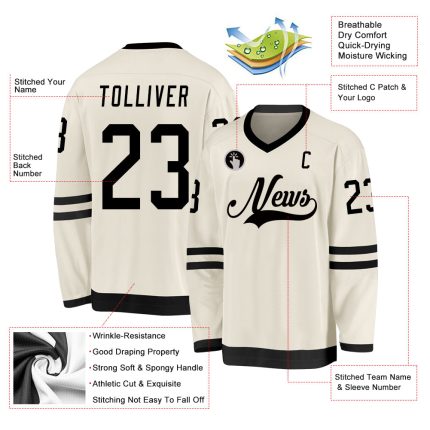 Custom Name and Number Black Cream Hockey Jersey Personalized Team Jersey Personalized Cream Black Hockey Jersey Team Custom