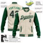 Custom Name and Number Two-Tone Bomber Varsity Letterman Jacket Cream Black Kelly Green Full-Snap Personalized Cream Black-Kelly