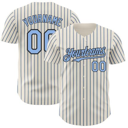 Personalized Light Blue-Black Baseball Jersey with Black Light Blue Pinstripe Design Personalized Cream (Black Light Blue