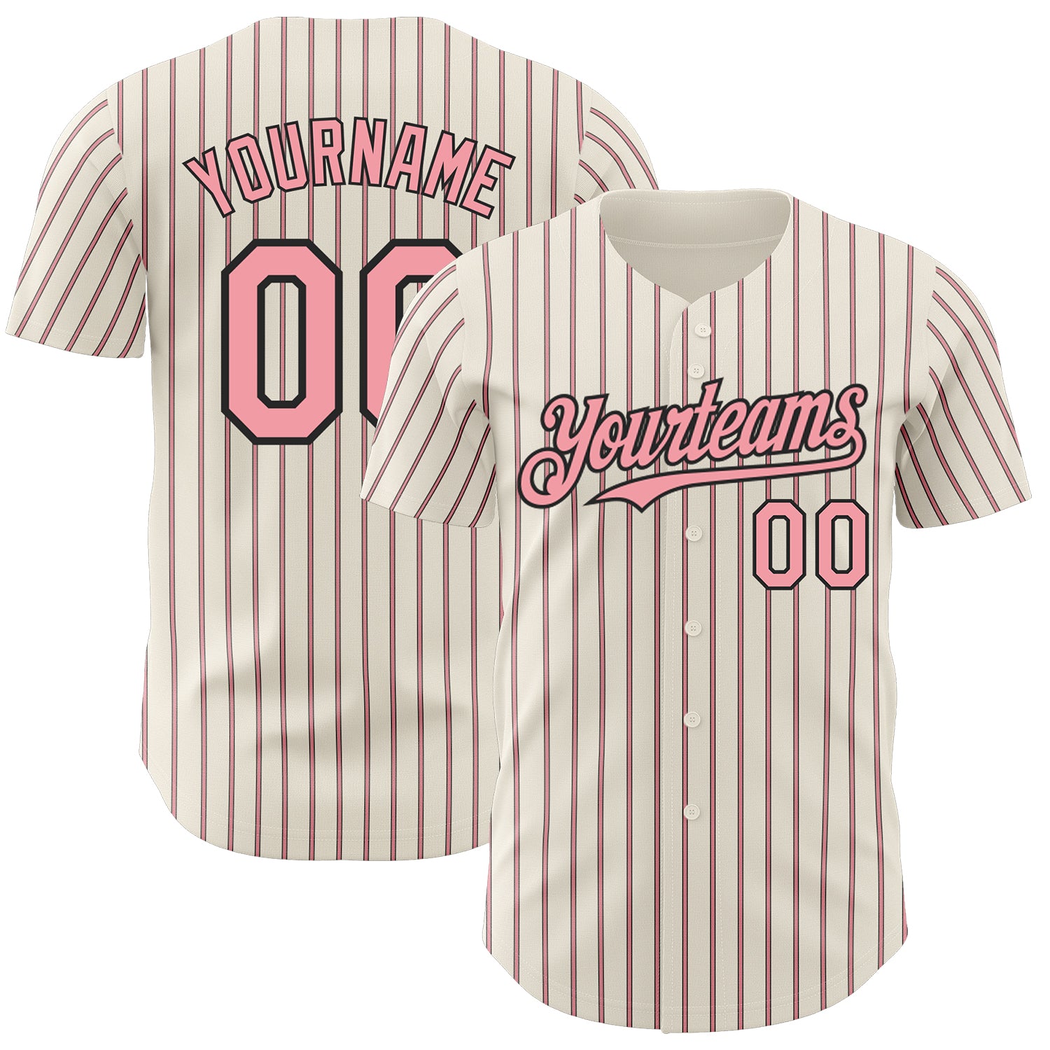 Custom Black Pink Pinstripe Baseball Jersey for Team - Personalized Medium Jersey with Name and Number Personalized Cream