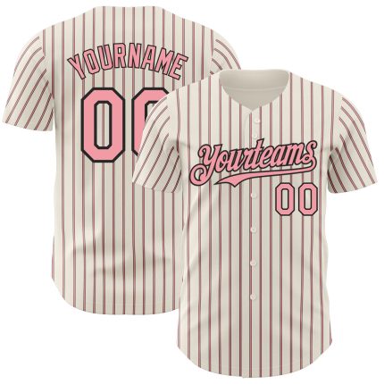 Personalized Medium Pink Black Pinstripe Baseball Jersey - Cream Color, Stylish Design Personalized Cream (Black Medium Pink