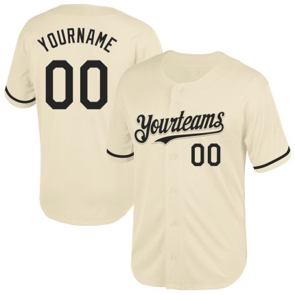 Custom Cream Black Mesh Baseball Jersey for Men and Women, Throwback Style Personalized Cream Black Mesh Throwback Baseball