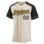 Custom Name and Number Personalized Authentic Baseball Jersey - Cream Black Old Gold Raglan Sleeves Personalized Cream Black-Old