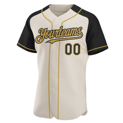 Custom Name and Number Personalized Authentic Baseball Jersey - Cream Black Old Gold Raglan Sleeves Personalized Cream Black-Old