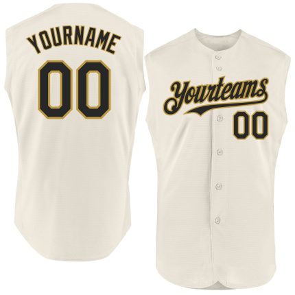 Custom Name and Number Personalized Baseball Jersey - Authentic Sleeveless in Cream, Black, Old Gold Personalized Cream Black-Old