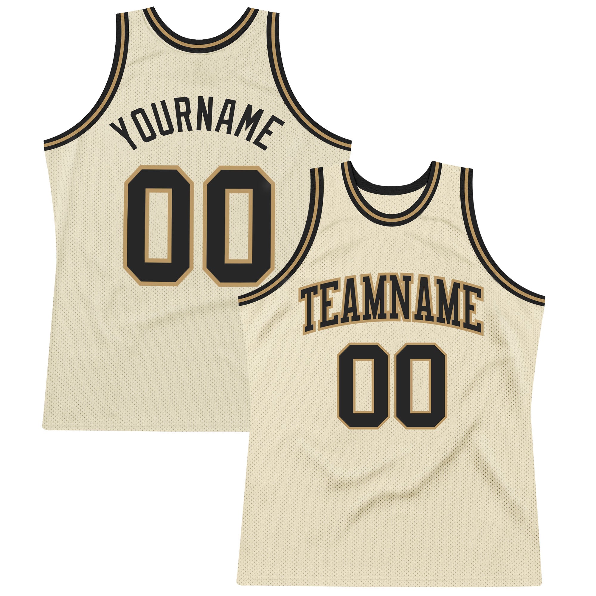Custom Name Number Authentic Basketball Jersey - Personalized Cream Black Old Gold Throwback Style Personalized Cream Black-Old