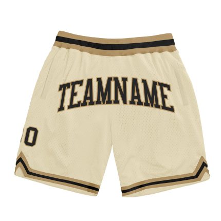 Personalized Authentic Throwback Basketball Shorts in Cream, Black, and Old Gold Personalized Cream Black-Old Gold Authentic