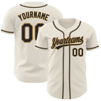 Personalized Black Cream Old Gold Baseball Jersey for Men and Women Personalized Cream Black-Old Gold Baseball Jersey 3