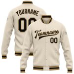 Custom Name Number Bomber Jacket Cream Black Gold Varsity Letterman Full-Snap Personalized Team Apparel Personalized Cream