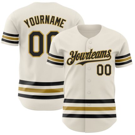 Custom Name and Number Authentic Black Cream and Old Gold Baseball Jersey - Personalized Team Jersey Personalized Cream Black-Old