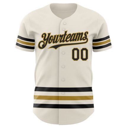 Custom Name and Number Authentic Black Cream and Old Gold Baseball Jersey - Personalized Team Jersey Personalized Cream Black-Old