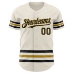 Personalized Black Cream Gold Line Baseball Jersey for Men and Women Personalized Cream Black-Old Gold Line Baseball Jersey