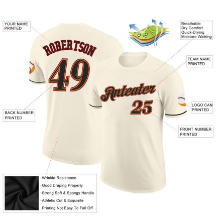 Custom Team Performance T-Shirt with Personalized Name & Number in Cream, Black, and Old Gold Personalized Cream Black-Old