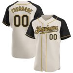 Personalized Black Cream Old Gold Baseball Jersey with Raglan Sleeves Personalized Cream Black-Old Gold Raglan Sleeves Baseball