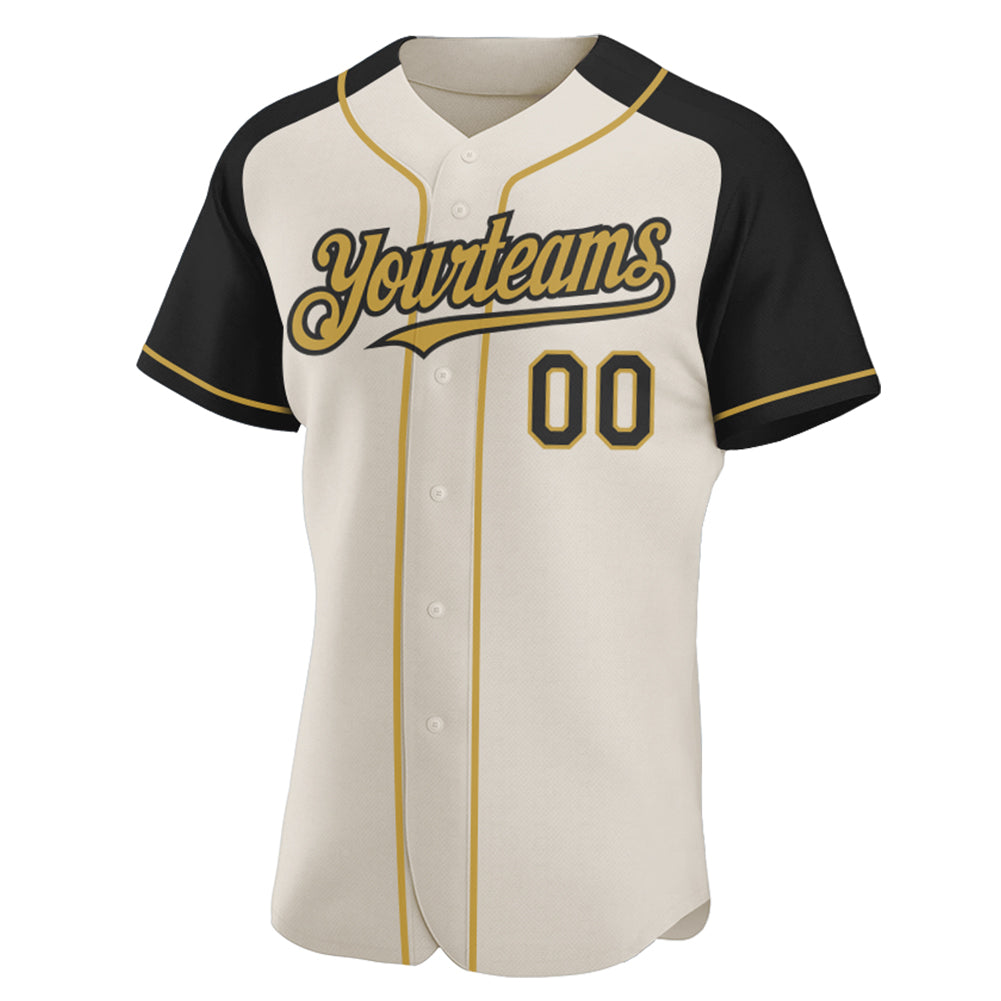 Personalized Cream Black-Old Gold Raglan Sleeves Baseball Jersey Personalized Black Cream Old Gold Baseball Jersey with Raglan Sleeves Personalized Cream Black-Old Gold Raglan Sleeves Baseball - Image 2