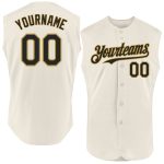 Personalized Black Gold Cream Sleeveless Baseball Jersey for Men Personalized Cream Black-Old Gold Sleeveless Baseball Jersey