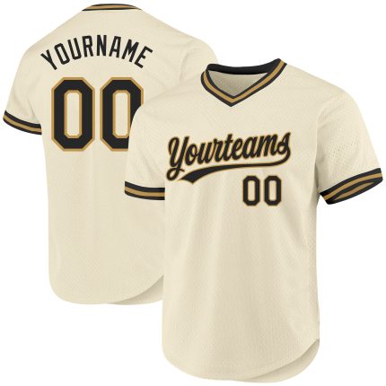 Personalized Throwback Baseball Jersey in Cream and Black with Old Gold Accents Personalized Cream Black-Old Gold Throwback