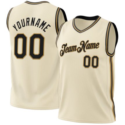 Personalized Black Cream Old Gold Throwback Basketball Jersey - Custom Sports Apparel Personalized Cream Black-Old Gold Throwback