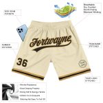 Personalized Black Cream Gold Throwback Basketball Shorts for Men 3 Personalized Cream Black-Old Gold Throwback Basketball