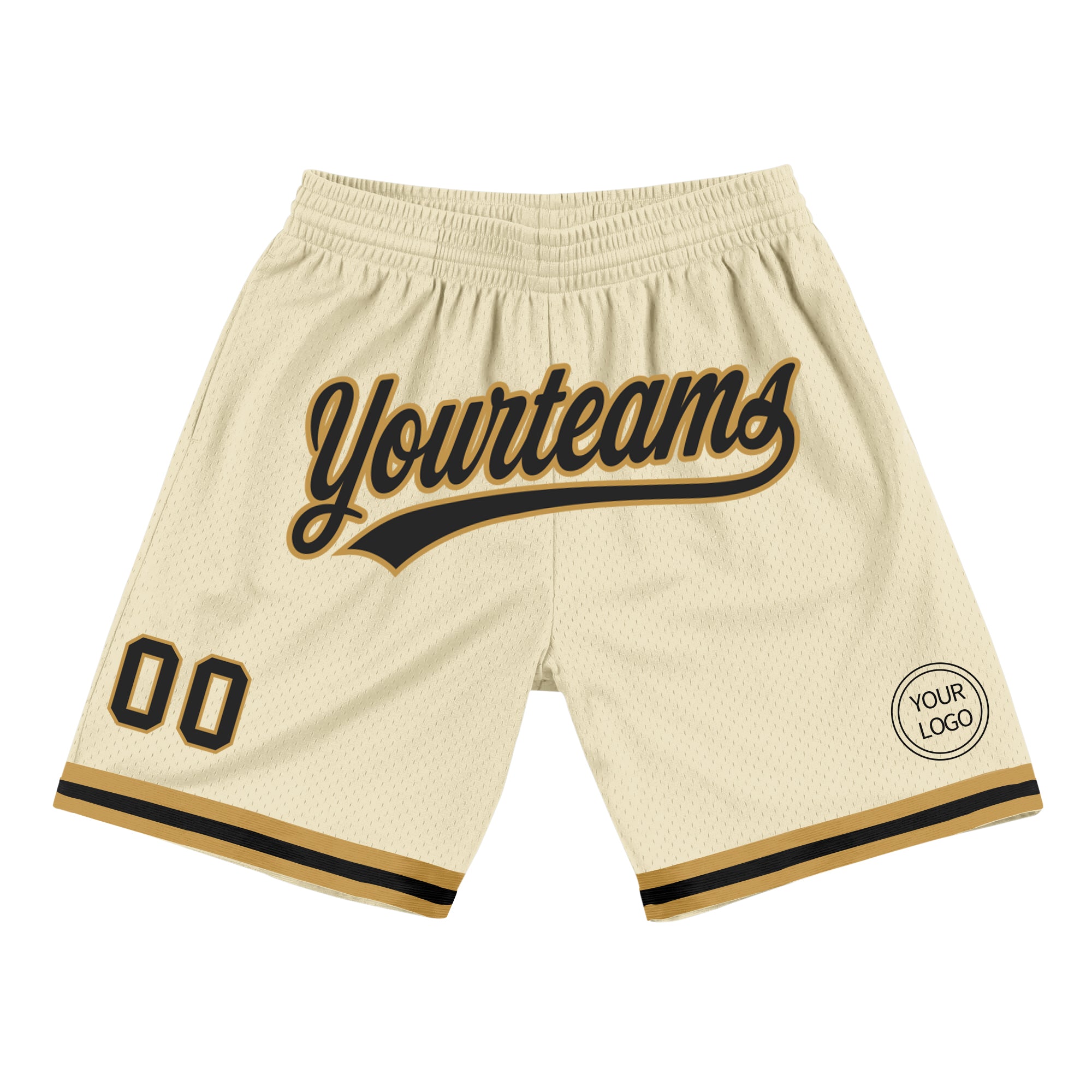Personalized Black Cream Gold Throwback Basketball Shorts for Men 3 Personalized Cream Black-Old Gold Throwback Basketball