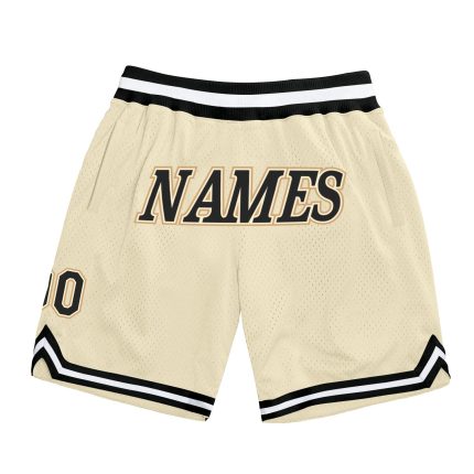 Personalized Black Cream Gold Throwback Basketball Shorts for Men Personalized Cream Black-Old Gold Throwback Basketball