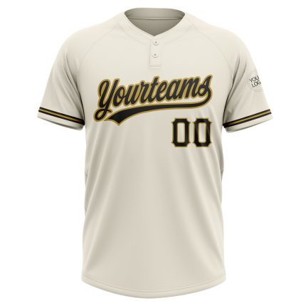 Personalized Unisex Softball Jersey - Cream Black Gold Two-Button Custom Name & Number Personalized Cream Black-Old Gold