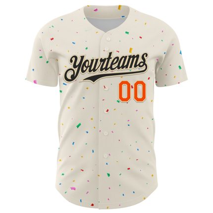 Custom Black-Orange 3D Confetti Baseball Jersey - Personalized Sports Apparel Personalized Cream Black-Orange 3D Confetti
